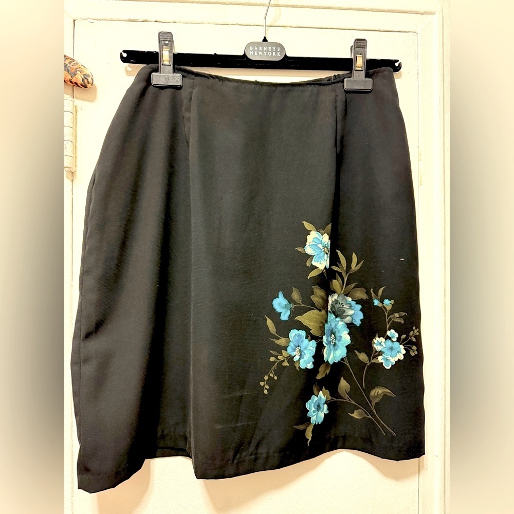 Y2K AGB Byer California Black Floral Polyester A-Line Skirt Large